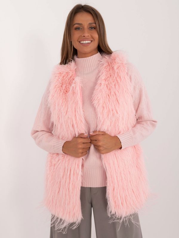 Fashionhunters Light pink fur vest with pockets