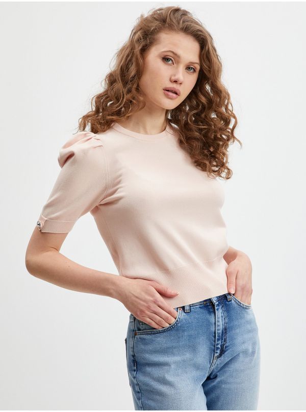 Guess Light pink Ladies Short Sleeve Sweater Guess Emma - Women