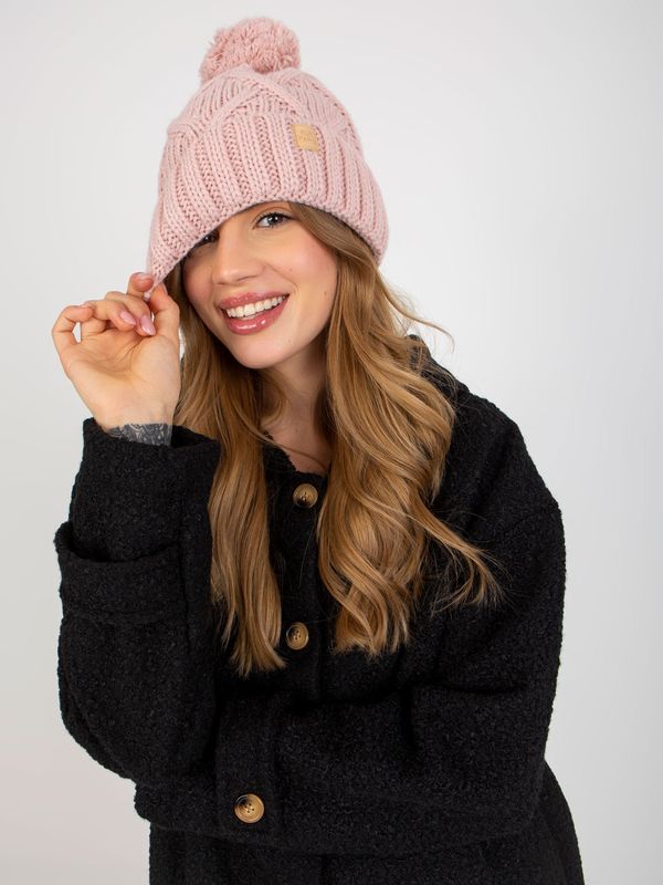 Fashionhunters Light pink lady's winter beanie with pompom