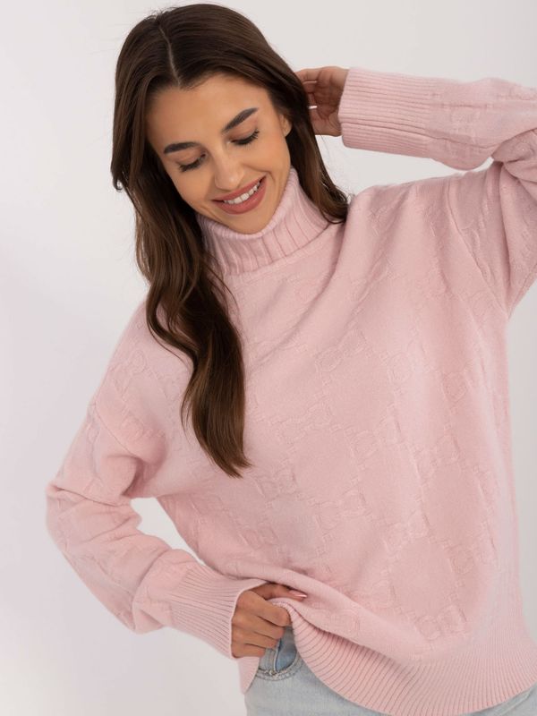 Fashionhunters Light pink oversized turtleneck sweater