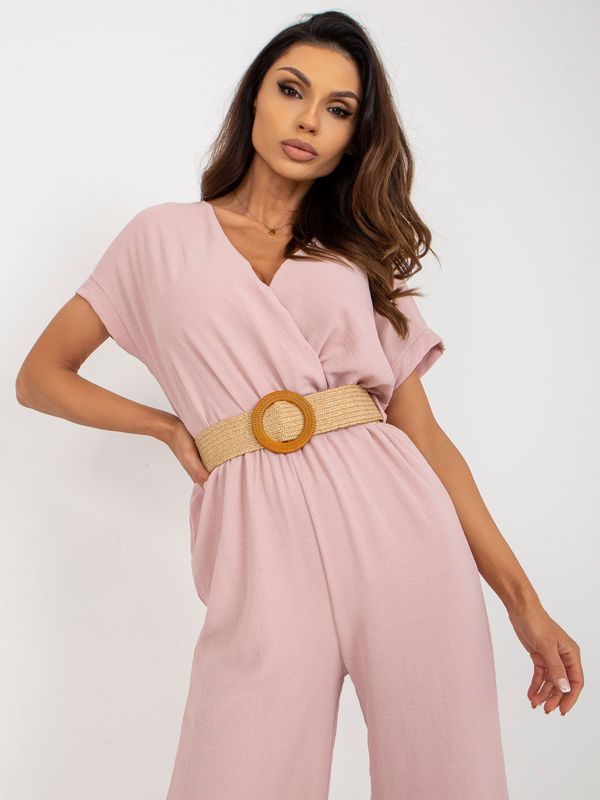 Fashionhunters Light pink summer jumpsuit with wide legs