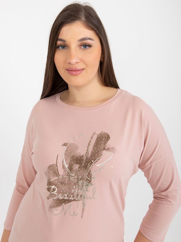 Fashionhunters Light pink women's blouse plus size with inscription