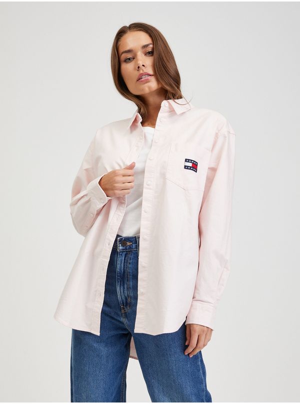 Tommy Hilfiger Light Pink Women's Oversize Shirt Tommy Jeans Badge Boyfriend