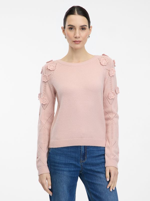 Orsay Light pink women's sweater with floral application ORSAY - Women's