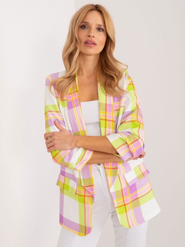 Fashionhunters Lime and ecru women's printed blazer