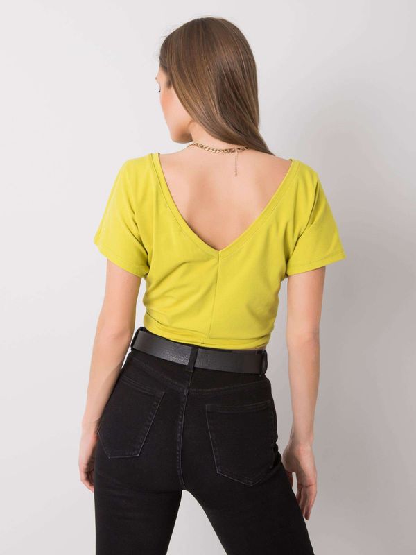 Fashionhunters Lime green back neckline t-shirt