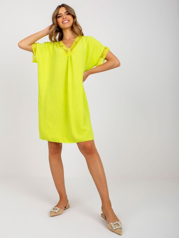 Fashionhunters Lime oversize dress with viscose