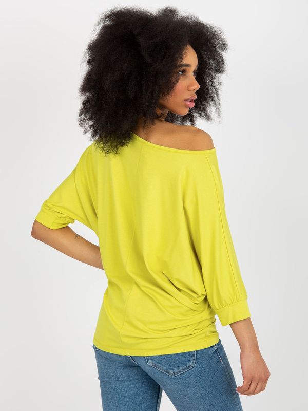 Fashionhunters Lime Women's Bat Blouse on One Shoulder