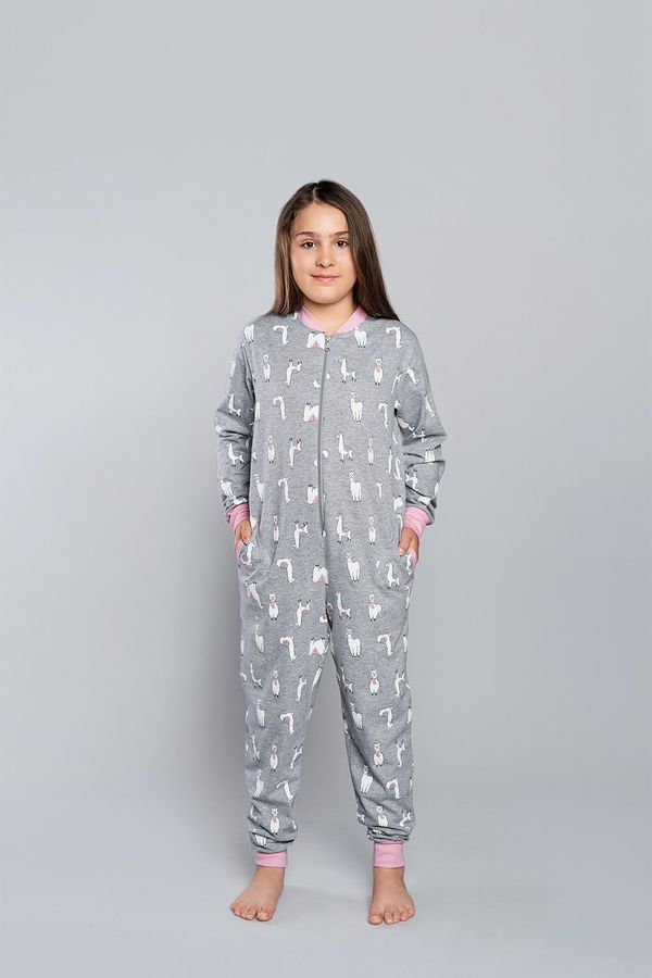 Italian Fashion Llama children's jumpsuit with long sleeves, long pants - pink print