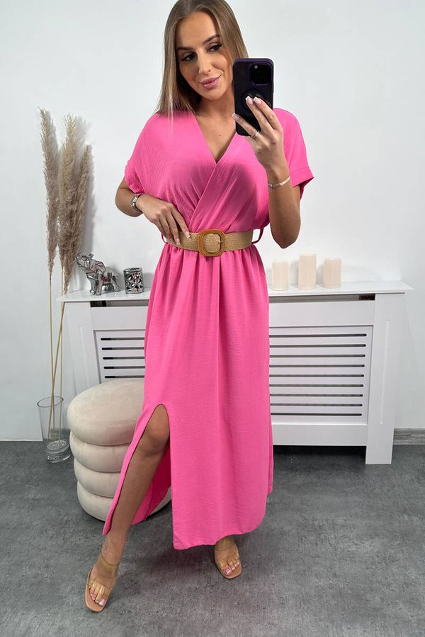 Kesi Long dress with a decorative belt of light pink color