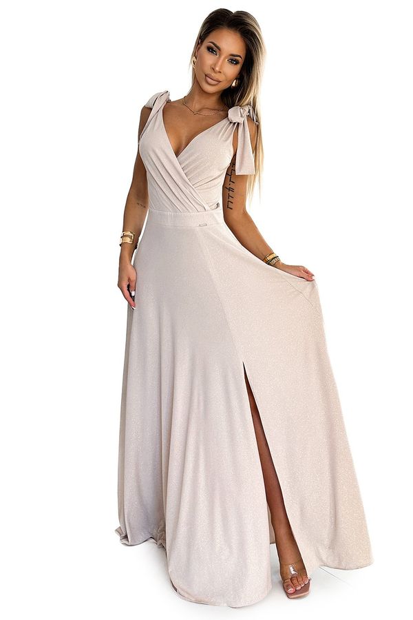 NUMOCO Long dress with a neckline and a tie at the shoulders Numoco