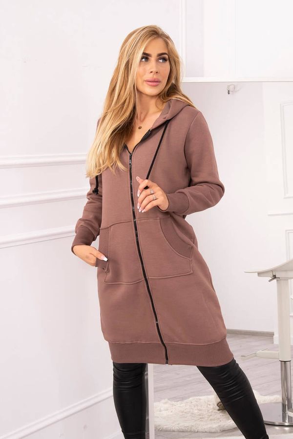 Kesi Long insulated sweatshirt with mocha hood