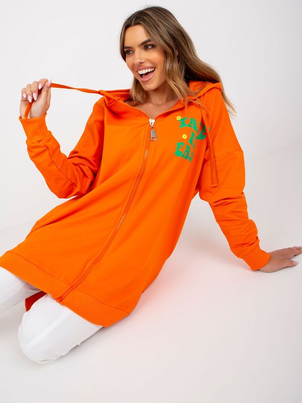 Fashionhunters Long orange and green cotton sweatshirt with zipper