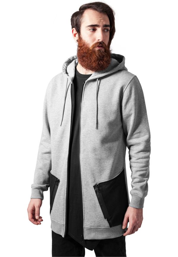 Urban Classics Long Peached Tech Zipper Hoody Grey/Bl