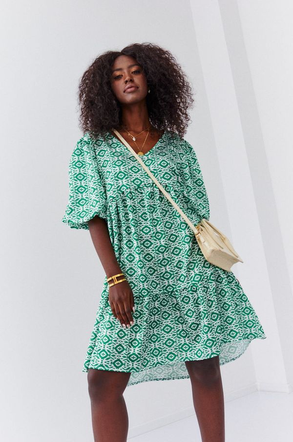 FASARDI Loose green dress with puffed sleeves