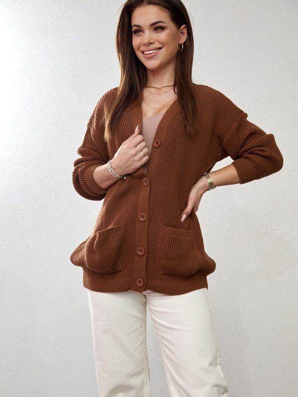 FASARDI Loose women's sweater with brown buttons