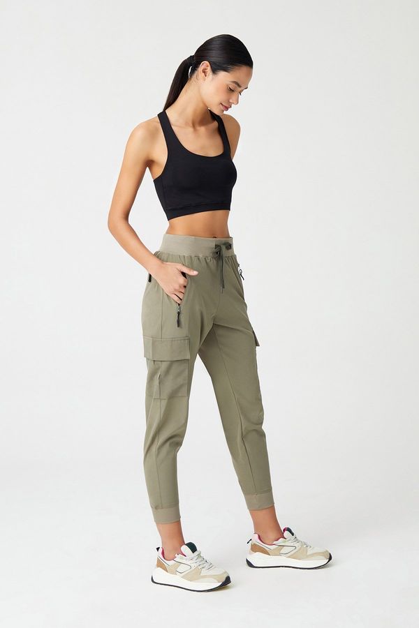 LOS OJOS LOS OJOS Women's Khaki Cargo Pocket Elastic Waist And Cuff Jogger Trousers Cargo