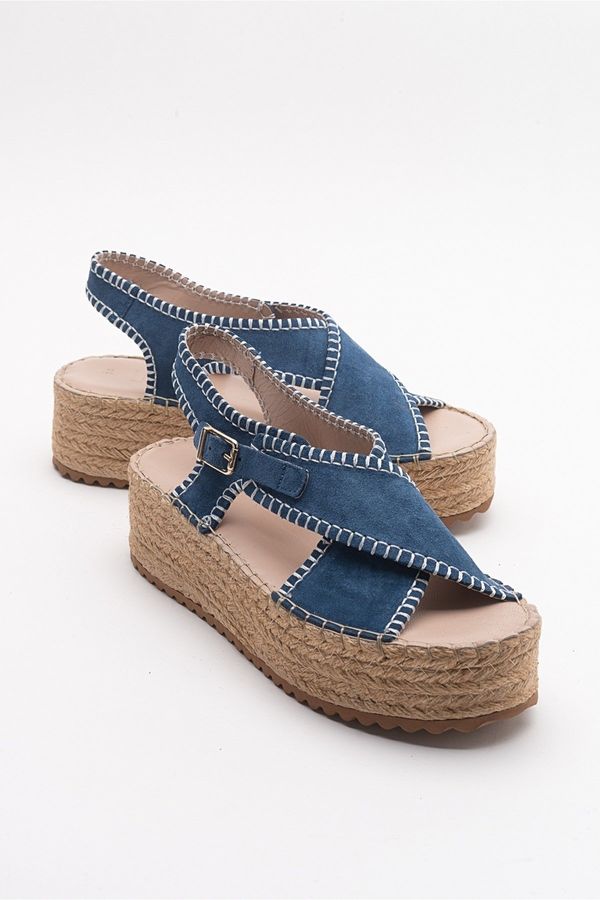 LuviShoes LuviShoes Bellezza Jeans Women's Blue Suede Genuine Leather Sandals