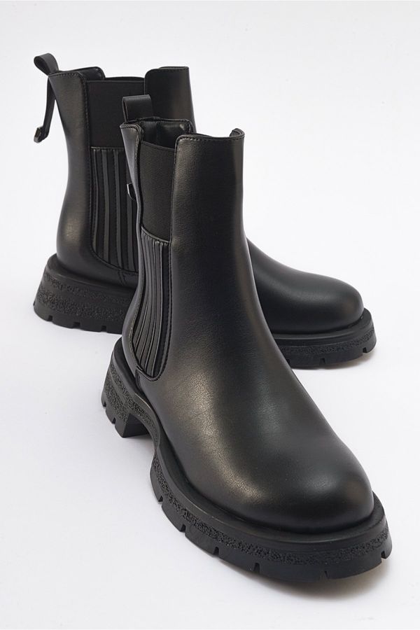 LuviShoes LuviShoes DENIS Women's Black Leather Elastic Chelsea Boots.