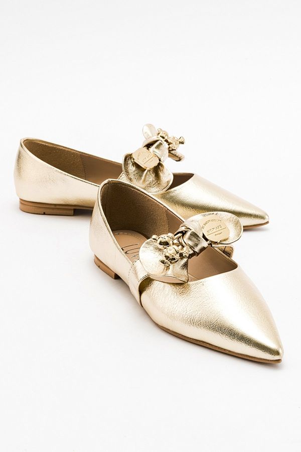 LuviShoes LuviShoes HELSI Gold Bowknot Women's Ballerina