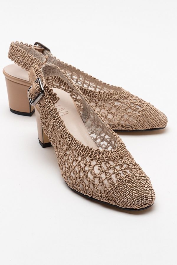 LuviShoes LuviShoes LOPA Women's Dark Beige Knitted Heeled Shoes.