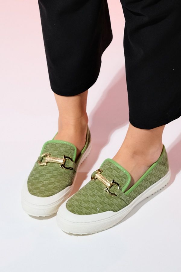 LuviShoes LuviShoes MARRAKESH Green Denim Buckled Women's Loafer Shoes