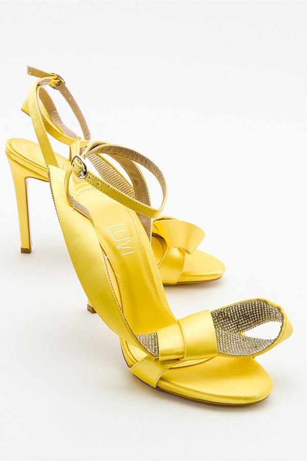 LuviShoes LuviShoes Pares Women's Yellow Satin Heeled Shoes