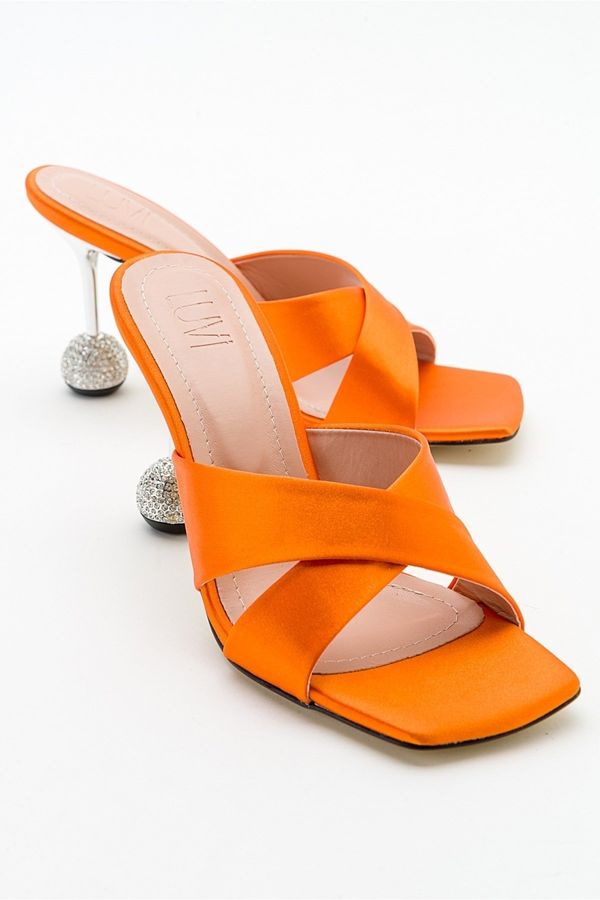 LuviShoes LuviShoes Wold Orange Satin Women's Heeled Slippers