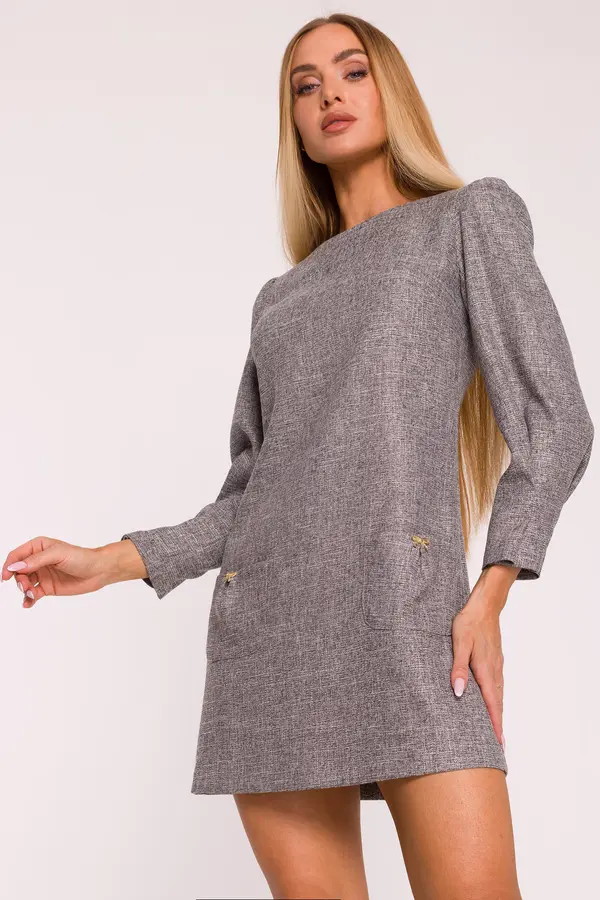 Made Of Emotion Made Of Emotion Woman's A-line mini dress with long sleeves - graphite
