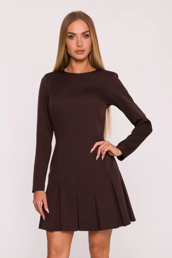 Made Of Emotion Made Of Emotion Woman's Elegant mini dress with box pleats - brown