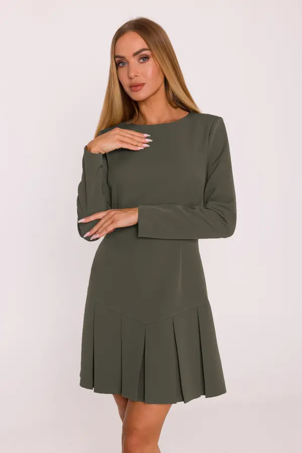 Made Of Emotion Made Of Emotion Woman's Elegant mini dress with box pleats - khaki