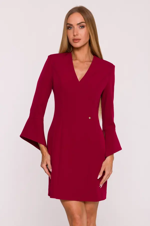 Made Of Emotion Made Of Emotion Woman's Mini dress with wide cuffs and a V-neck - maroon