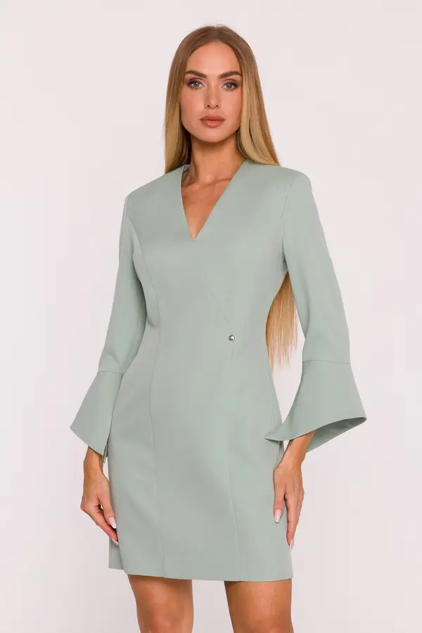 Made Of Emotion Made Of Emotion Woman's Mini dress with wide cuffs and a V-neck - mint green