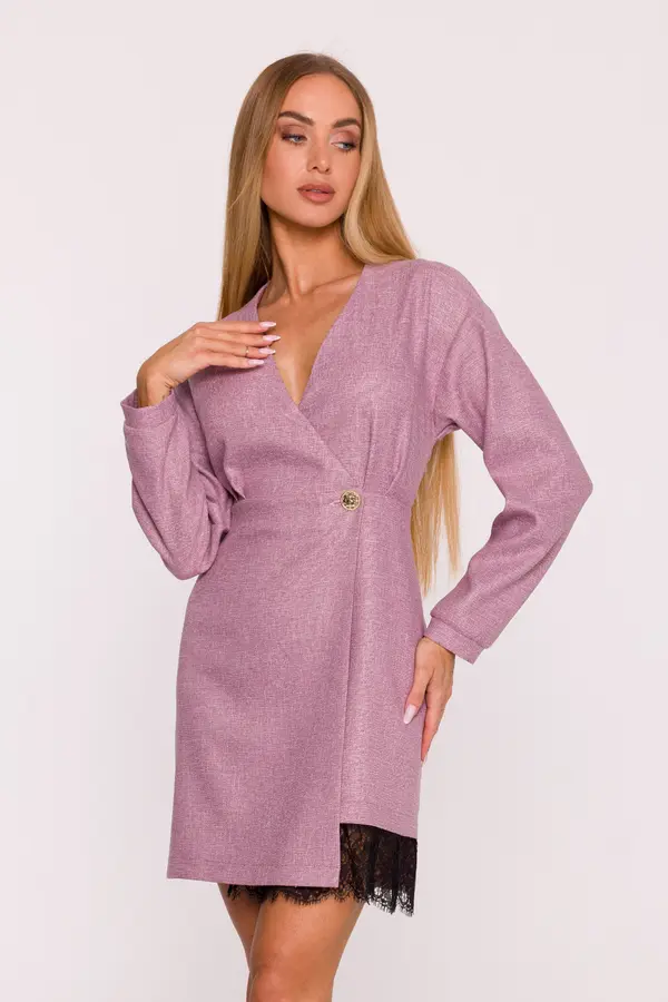 Made Of Emotion Made Of Emotion Woman's Tweed mini dress with a lace insert - marsala