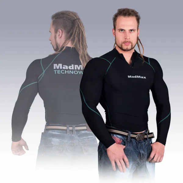 MadMax MadMax Compression Long Sleeve T-Shirt with Zipper MSW903 Black and Green XXL