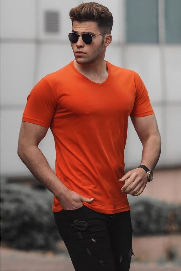 Madmext Madmext Basic V-Neck Orange T-Shirt 5281