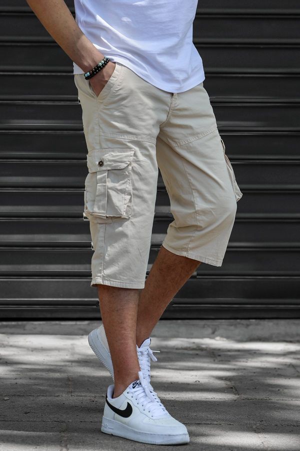 Madmext Madmext Beige Gabardine Cargo Men's Capri Shorts with Pocket 5754