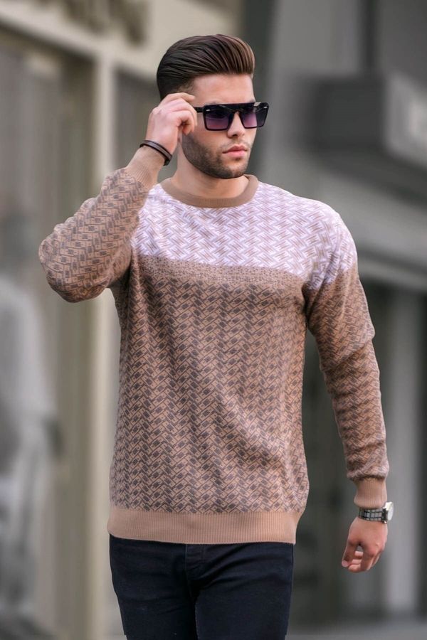 Madmext Madmext Beige Patterned Men's Knitted Sweater 5977