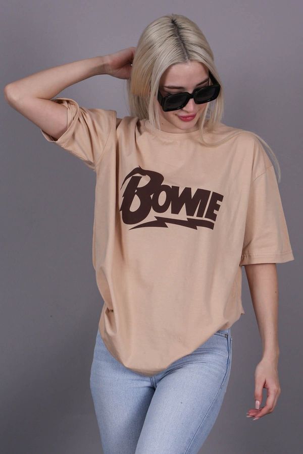 Madmext Madmext Beige Printed Over Fit T-Shirt