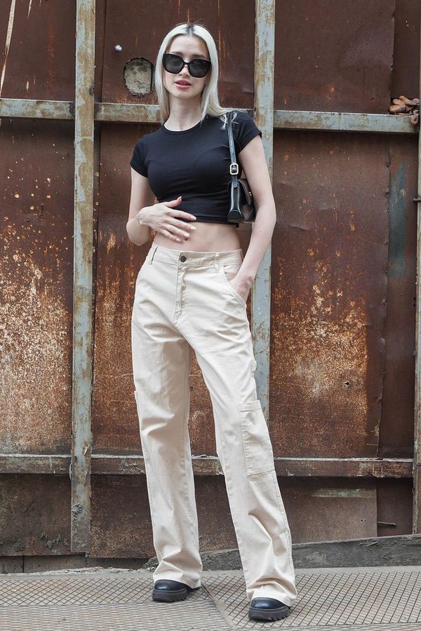 Madmext Madmext Beige Straight Fit Cargo Trousers