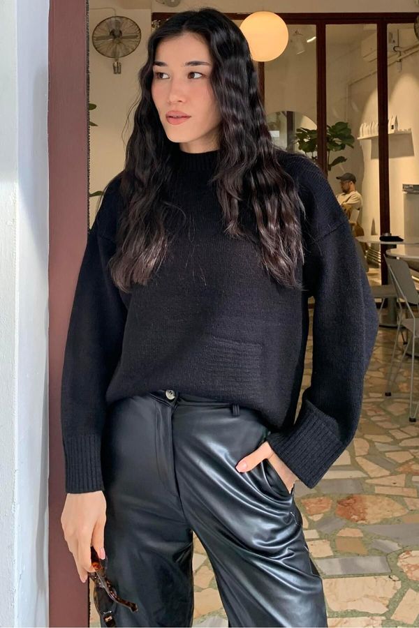 Madmext Madmext Black Crew Neck Oversize Knitwear Sweater