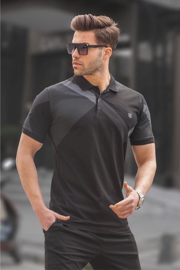 Madmext Madmext Black Patterned Polo Neck Men's T-Shirt 6081