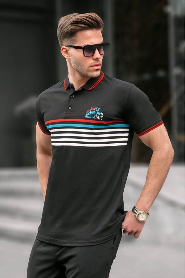 Madmext Madmext Black Striped Polo Neck T-Shirt 5869