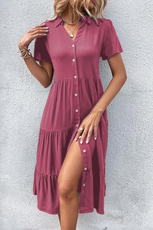 Madmext Madmext Burgundy Shirt Collar Long Dress