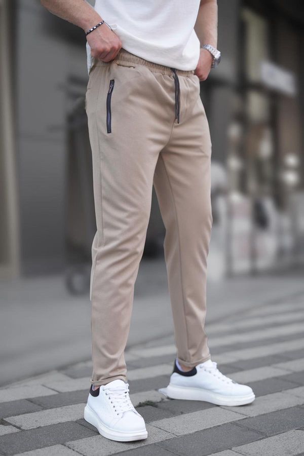 Madmext Madmext Camel Zipper Detailed Men's Trousers 6520