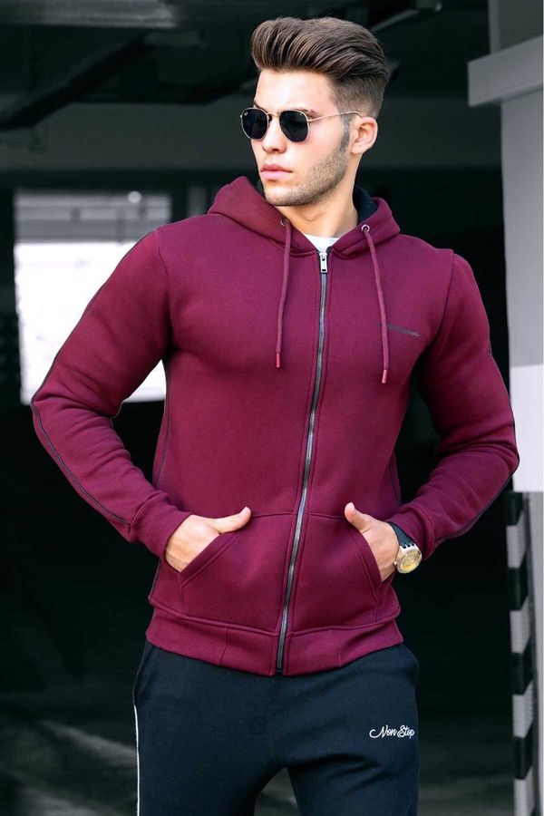 Madmext Madmext Claret Red Zippered Hooded Men's Sweatshirt 4741