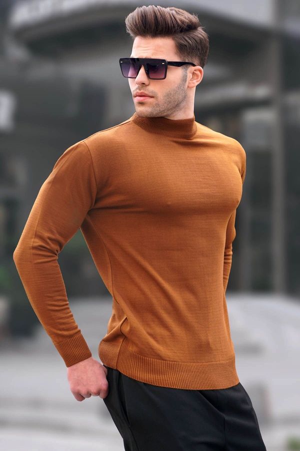 Madmext Madmext Dark Mustard Slim Fit Half Turtleneck Men's Knitwear Sweater 6343