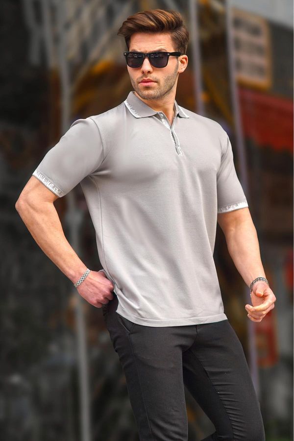 Madmext Madmext Gray Polo Neck Men's T-Shirt 6877