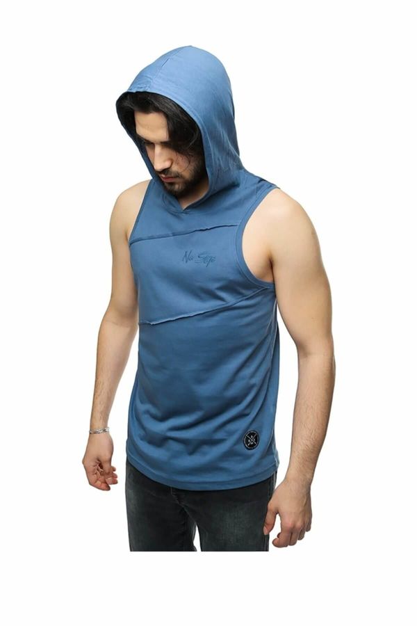 Madmext Madmext Indigo Hooded Sleeveless T-Shirt 2538