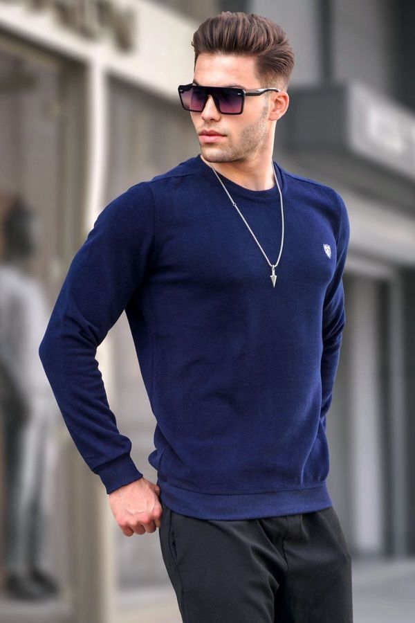 Madmext Madmext Light Navy Blue Crew Neck Regular Fit Basic Sweatshirt 5799